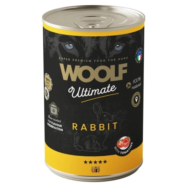 Karma mokra dla psa WOOLF Ultimate Dog Adult Rabbit with tom