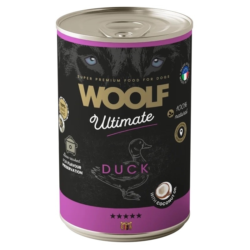 Karma mokra dla psa WOOLF Ultimate Dog Adult Duck with coconut oil 400g