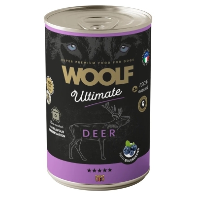 Karma mokra dla psa Woolf - Ultimate 400g - Jeleń - Dog Adult Deer with Blueberries