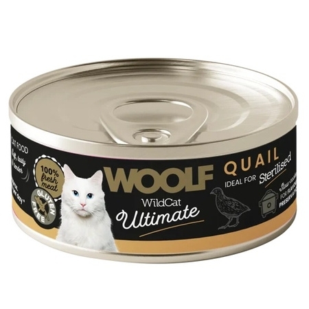 Woolf Ultimate Cat Adult Sterilised Quail - bezglutenowa, pełnoporcjowa karma wilgotna z wołowiną dla dorosłych, sterylizowanych kotów, 85g