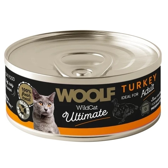 Woolf Ultimate Cat Adult Turkey - bezglutenowa, pełnoporcjowa karma wilgotna z indykiem dla dorosłych kotów, 85g