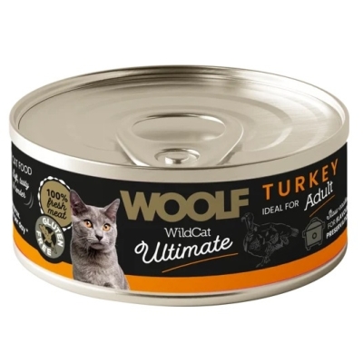 Woolf Ultimate Cat Adult Turkey - bezglutenowa, pełnoporcjowa karma wilgotna z indykiem dla dorosłych kotów, 85g