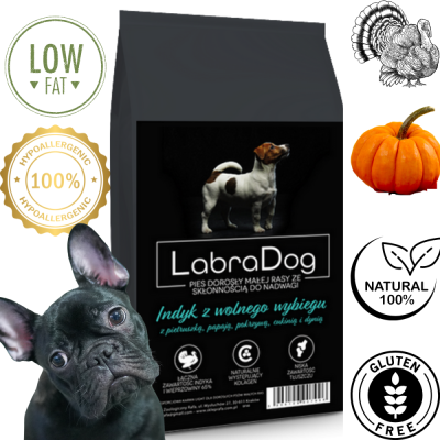 Karma sucha dla psa dorosłego rasy małej LIGHT LabraDog Superfood Premium Indyk z wolnego wybiegu z pietruszką, papają, pokrzywą, cukinią i dynią