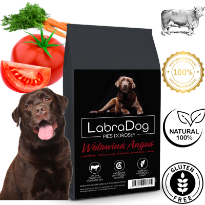 Karma sucha dla psa dorosłego rasy średniej SFN LabraDog Superfood Premium Wołowina Angus z marchewką, zieloną fasolką, kalafiorem, pomidorami i cukinią