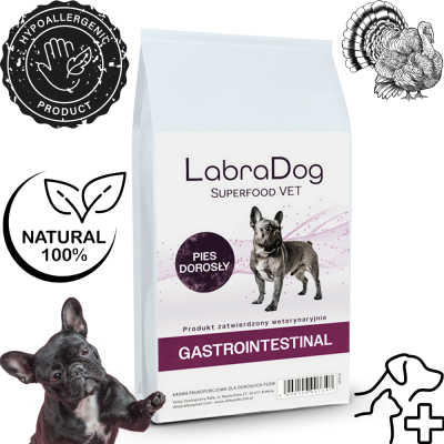 Karma sucha dla psa dorosłego LabraDog Superfood VET Gastrointenstinal Hydrolizowany Indyk Zdrowie układu trawiennego