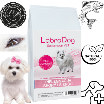 Karma sucha dla psa dorosłego LabraDog Superfood VET Hydrolizowany  Łosoś z białą rybą Pielęgnacja skóry i sierści