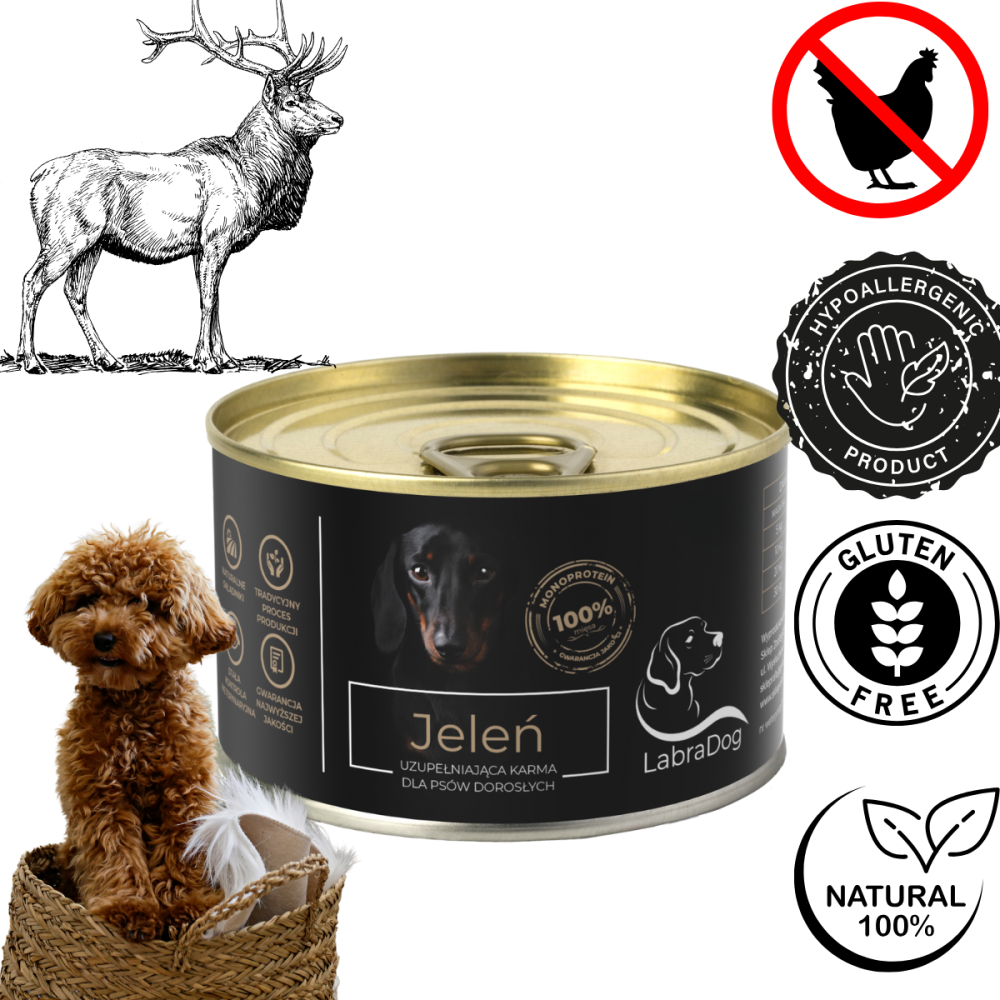 Karma mokra Monobiałkowa dla psa LabraDog Superfood Premium 100% Jeleń 200g