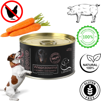 Karma mokra Monobiałkowa dla psa LabraDog Superfood Premium Wieprzowina z marchewką - 410 g