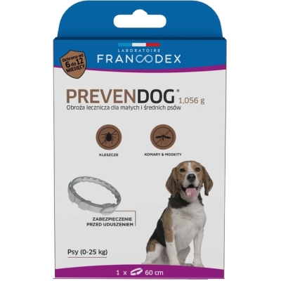 FRANCODEX PL Obroża na kleszcze PREVENDOG 60 cm dla psów do 25 kg - 1 szt