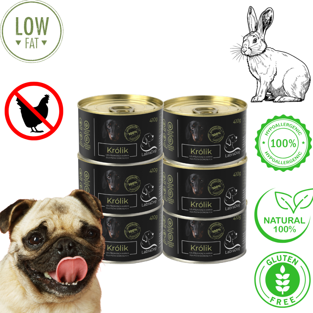 Karma mokra dla psa LabraDog Superfood Premium Królik 100% wysokomięsna dla alergika 410g
