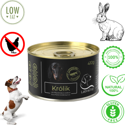 Karma mokra dla psa LabraDog Superfood Premium Królik 100% wysokomięsna dla alergika 410g