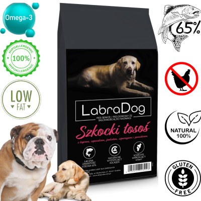 Karma sucha dla psa dorosłego rasy średniej LabraDog Superfood Light/sterylised Szkocki Łosoś z koprem, szpinakiem, fenkułem, szparagami i pomidorem
