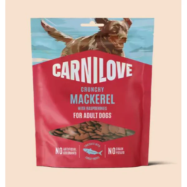 Mackerel with Raspberries CRUNCHY Snack for Dogs 200g, smako