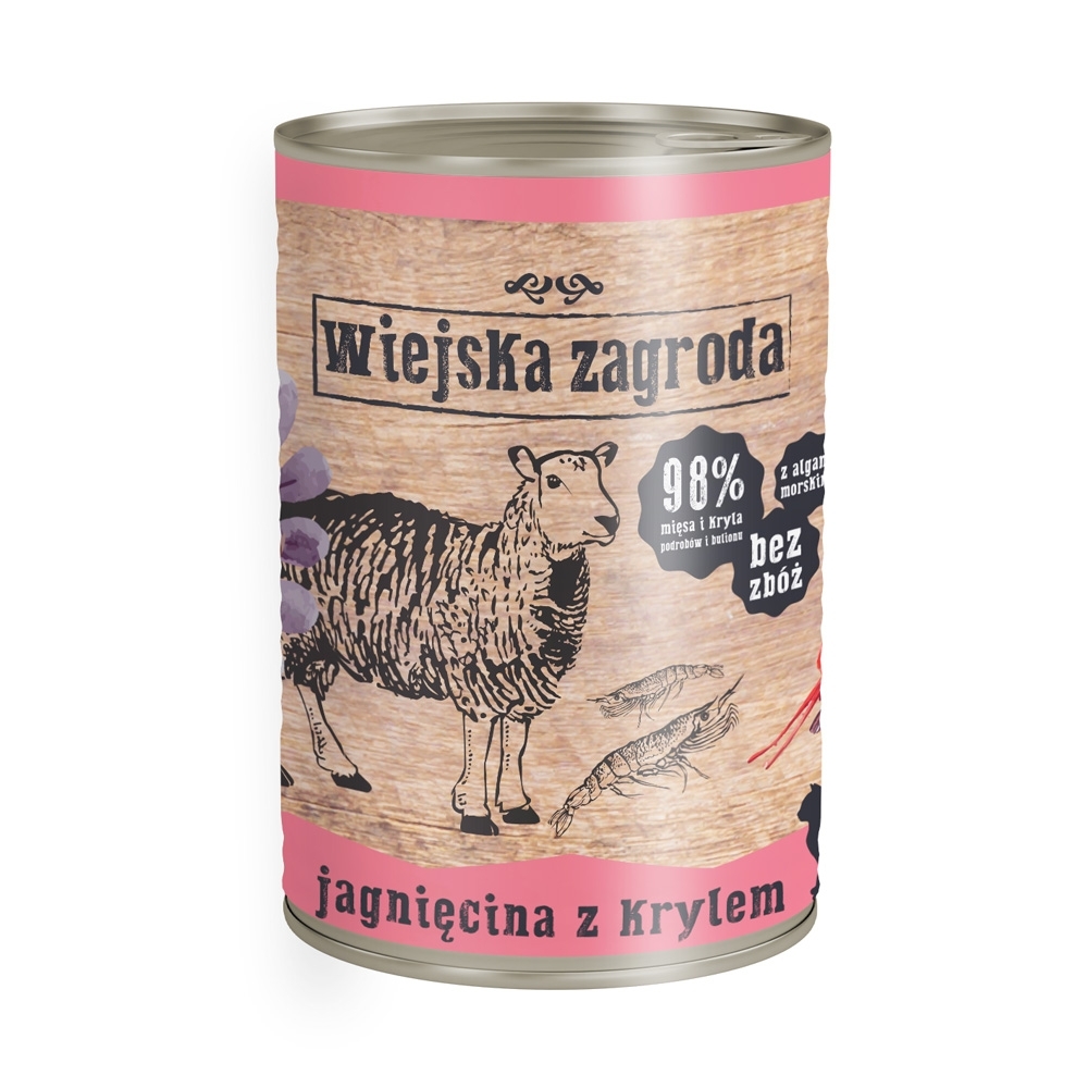 Karma mokra dla kota Wiejska Zagroda Jagnięcina z Krylem  400g