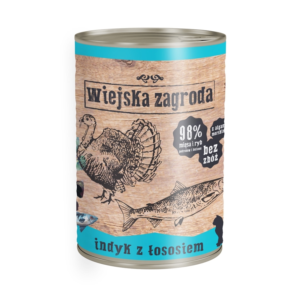 Karma mokra dla kota Wiejska Zagroda Indyk z Łososiem  400g