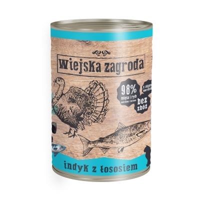 Karma mokra dla kota Wiejska Zagroda Indyk z Łososiem  400g