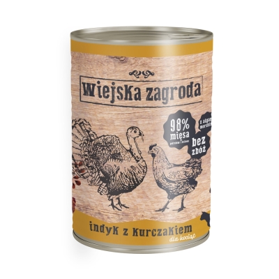 Karma mokra dla kociąt Wiejska Zagroda Indyk z Kurczakiem 400g