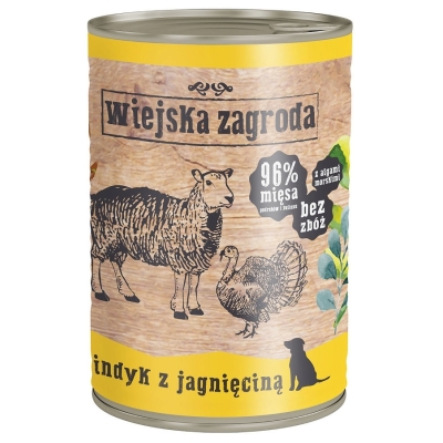 Karma mokra dla psa Wiejska Zagroda Indyk z Jagnięciną  24x200g