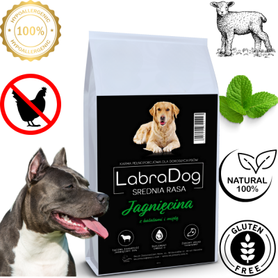 Karma sucha dla psa dorosłego LabraDog Superfood GFF jagnięcina z batatami i miętą rasa średnia