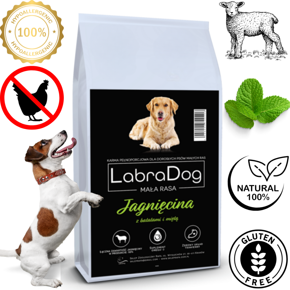 Karma sucha dla psa dorosłego LabraDog Superfood NGE jagnięcina z batatami i miętą rasy małe