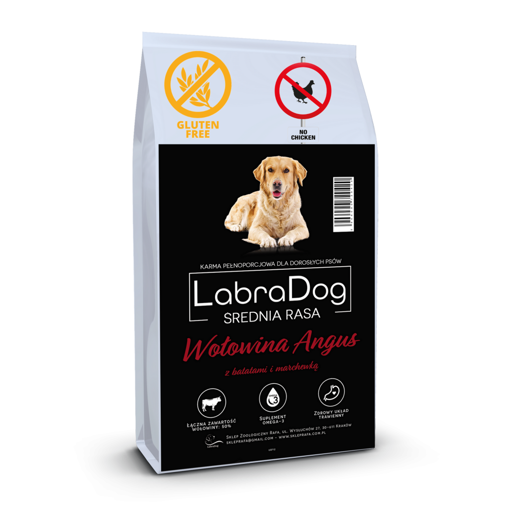 Karma sucha dla psa dorosłego rasy średniej  LabraDog Superfood UGF Wołowina Angus z batatami i marchewką