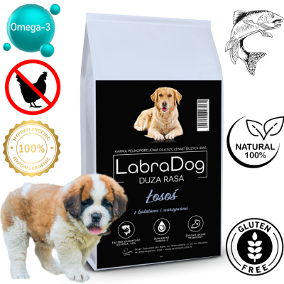 Karma sucha Junior dla szczeniąt ras dużych  LabraDog Superfood JGF  łosoś z batatami i warzywami
