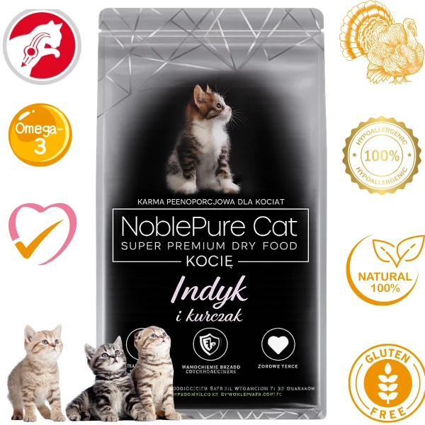 NoblePure Cat karma sucha dla kociąt Indyk z kurczakiem bez