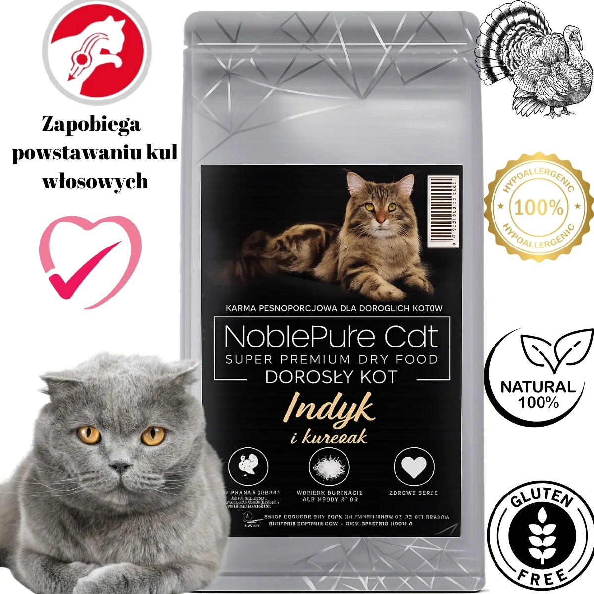 NoblePure Cat karma sucha dla kota dorosłego Indyk z kurcza