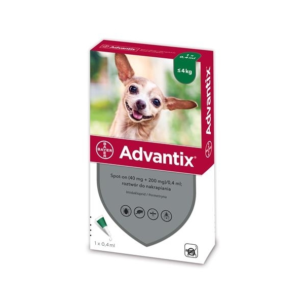 Advantix - przeciw kleszczom i pchłom dla psów do 4kg (1 p