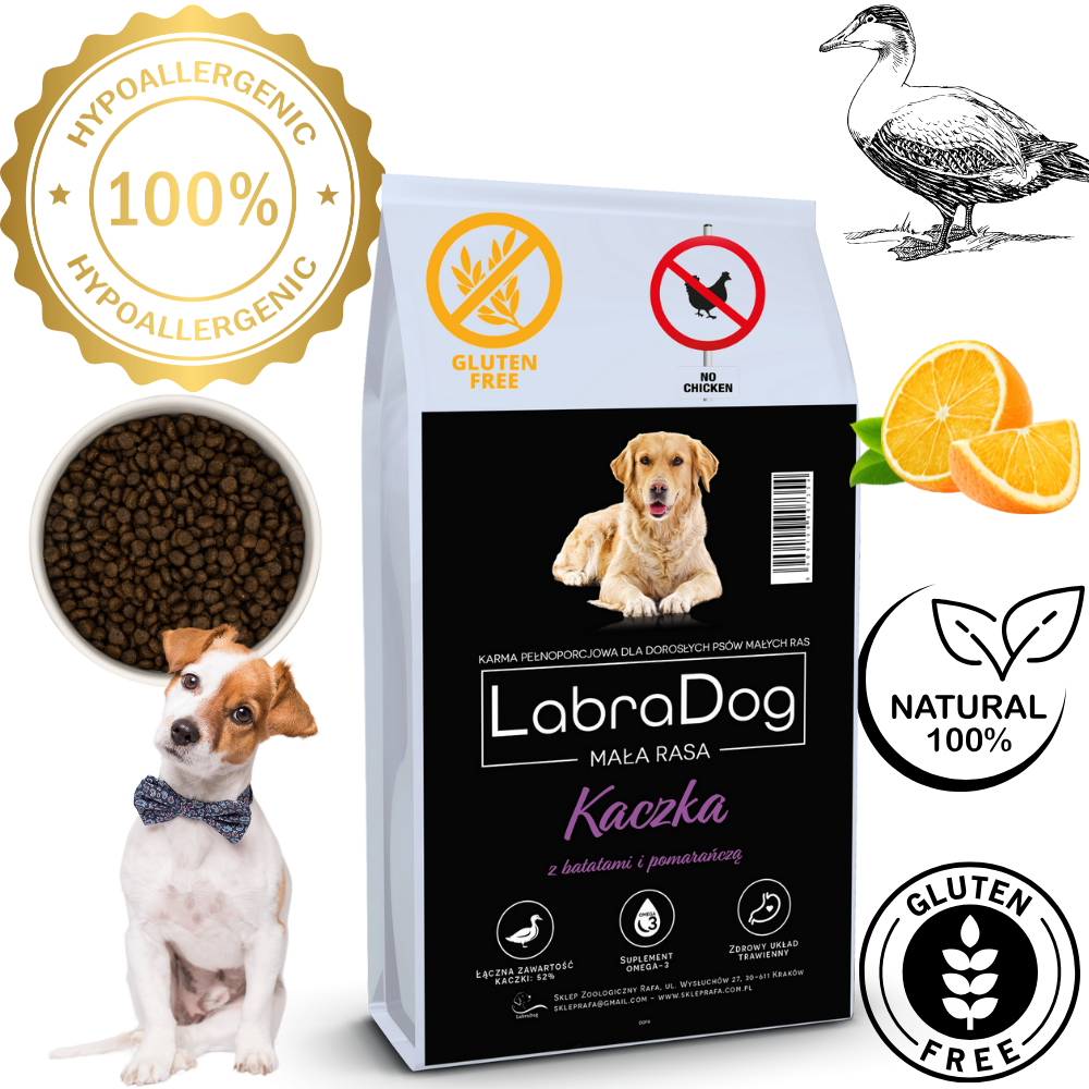 Karma sucha dla psa dorosłego LabraDog Superfood DGF Kaczka z batatami i pomarańczą mała rasa