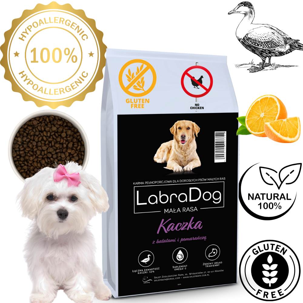 Karma sucha dla psa dorosłego LabraDog Superfood DGF Kaczka z batatami i pomarańczą mała rasa