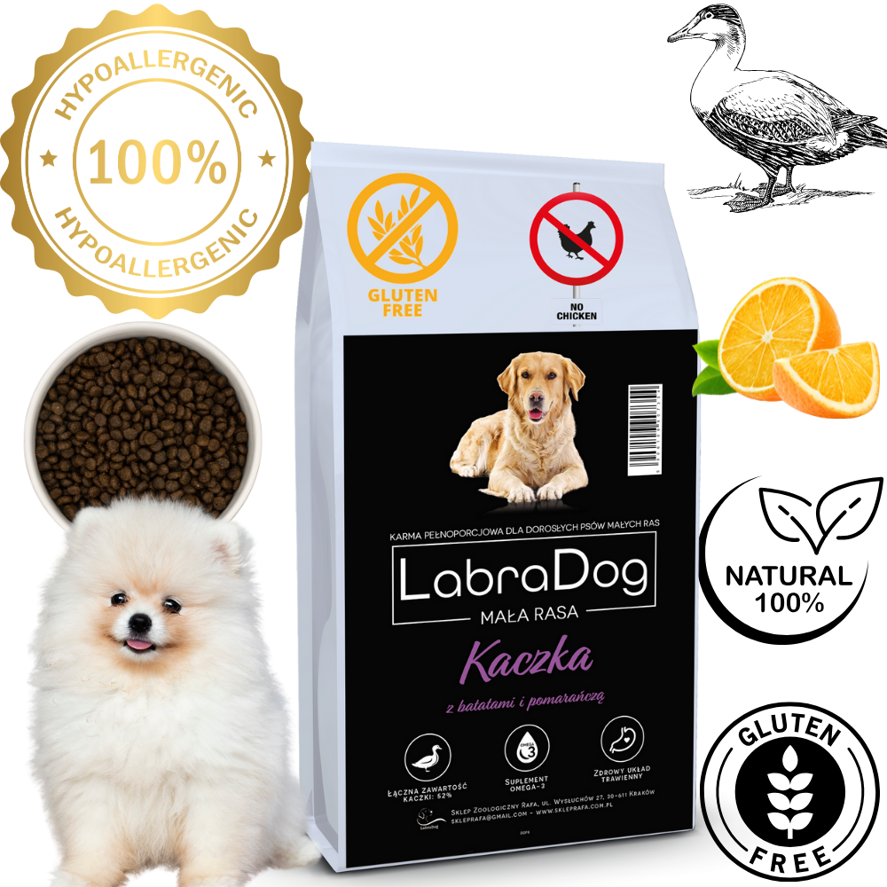 Karma sucha dla psa dorosłego LabraDog Superfood DGF Kaczka z batatami i pomarańczą mała rasa