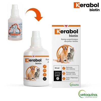 VETOQUINOL KERABOL krople 20 ml wypadanie włosów, łamliwość, matowa, sucha skóra