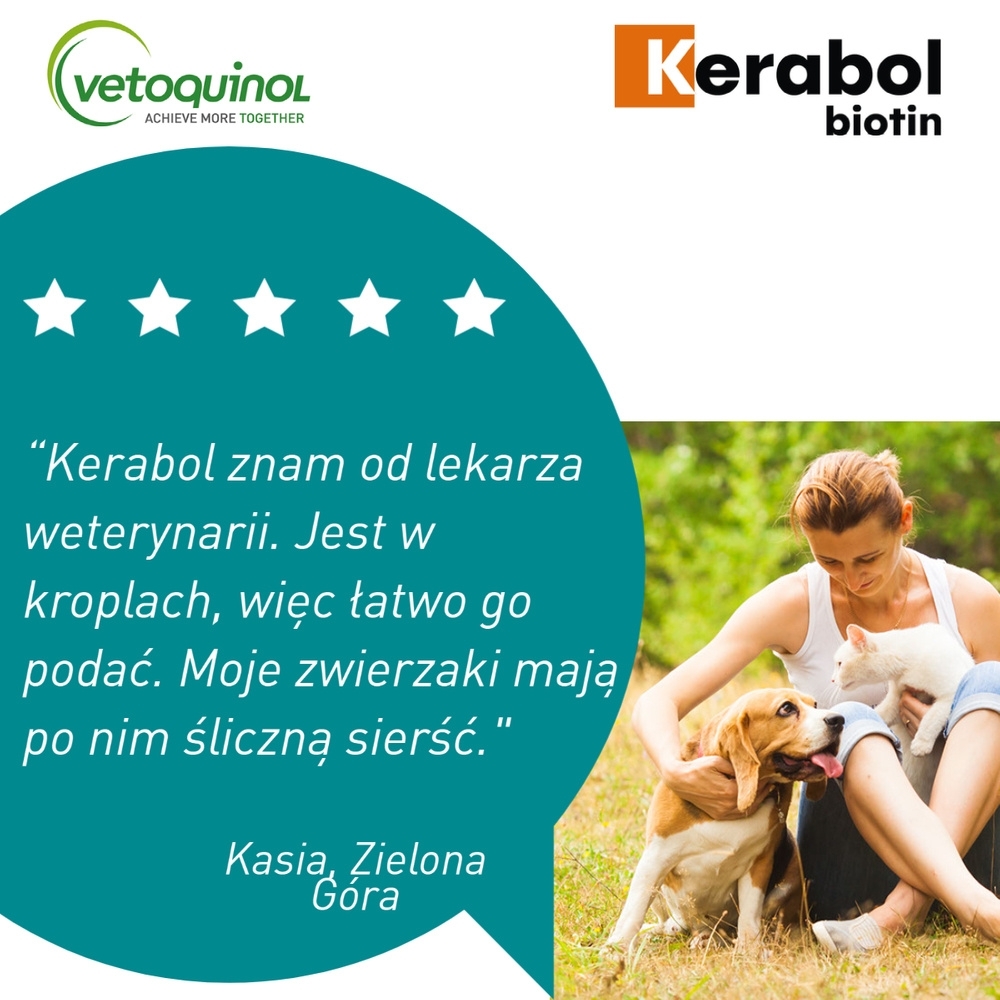 VETOQUINOL KERABOL krople 20 ml wypadanie włosów, łamliwość, matowa, sucha skóra