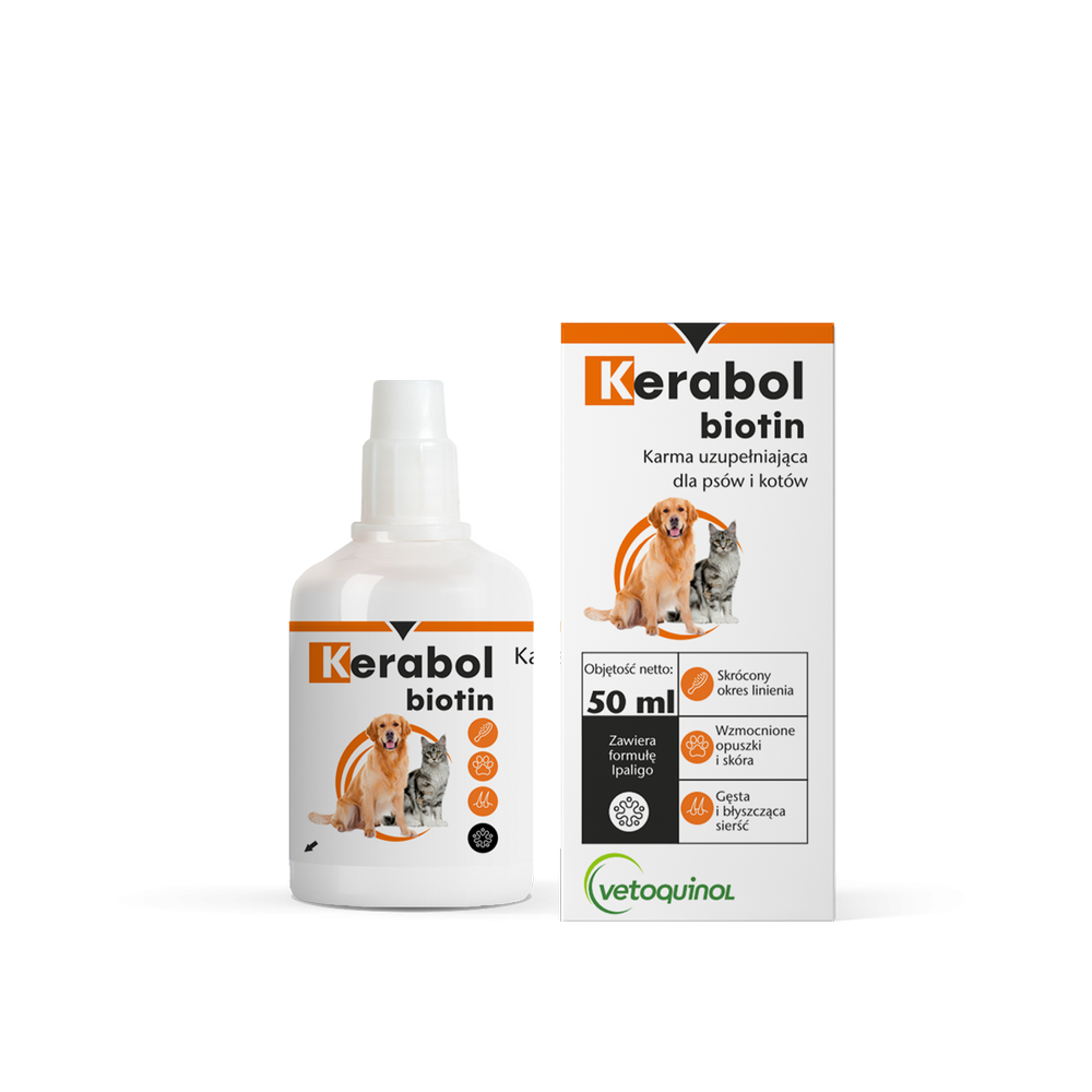 VETOQUINOL KERABOL krople 20 ml wypadanie włosów, łamliwość, matowa, sucha skóra