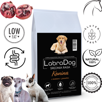 Karma sucha dla psa dorosłego LabraDog Superfood Hipoalergiczna Konina z Batatami i Granatem dla średnich ras