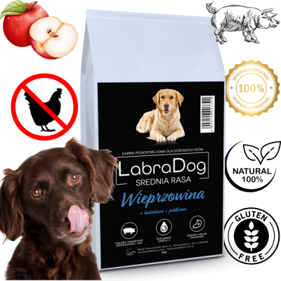Karma sucha dla psa dorosłego LabraDog Superfood GFB Wieprzowina z batatami i jabłkiem rasa średnia