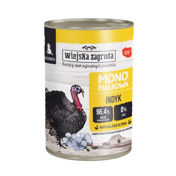 Karma mokra dla psa monoproteinowa Wiejska Zagroda Indyk dla