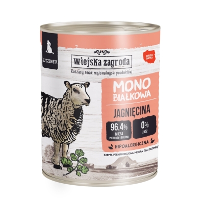 Karma mokra dla psa monoproteinowa Wiejska Zagroda Jagnięcina dla szczeniaka 400g