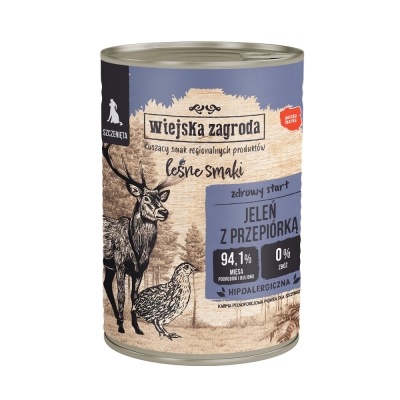Karma mokra dla psa (szczeniak) Wiejska Zagroda Leśne smaki Jeleń z przepiórką 400 g i 800g