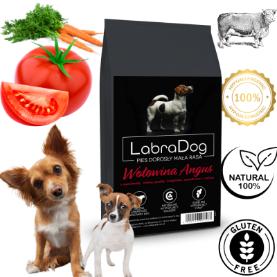 Karma sucha dla psa dorosłego rasy małe SFA LabraDog Superfood Premium Wołowina Angus z marchewką, zieloną fasolką, kalafiorem, pomidorami i cukinią