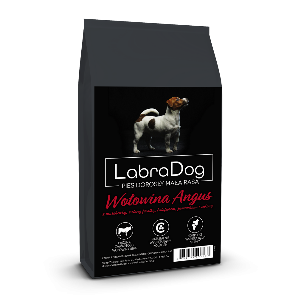 Karma sucha dla psa dorosłego rasy małe SFA LabraDog Superfood Premium Wołowina Angus z marchewką, zieloną fasolką, kalafiorem, pomidorami i cukinią