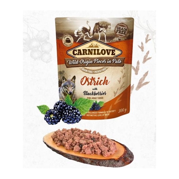 Karma mokra dla psa   Carnilove Dog Pouch  OSTRICH/blackberr