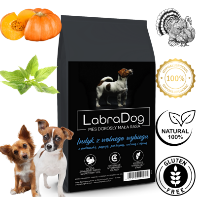Karma sucha dla psa dorosłego rasy małej SFE LabraDog Superfood Premium Indyk z wolnego wybiegu z pietruszką, papają, pokrzywą, cukinią i dynią