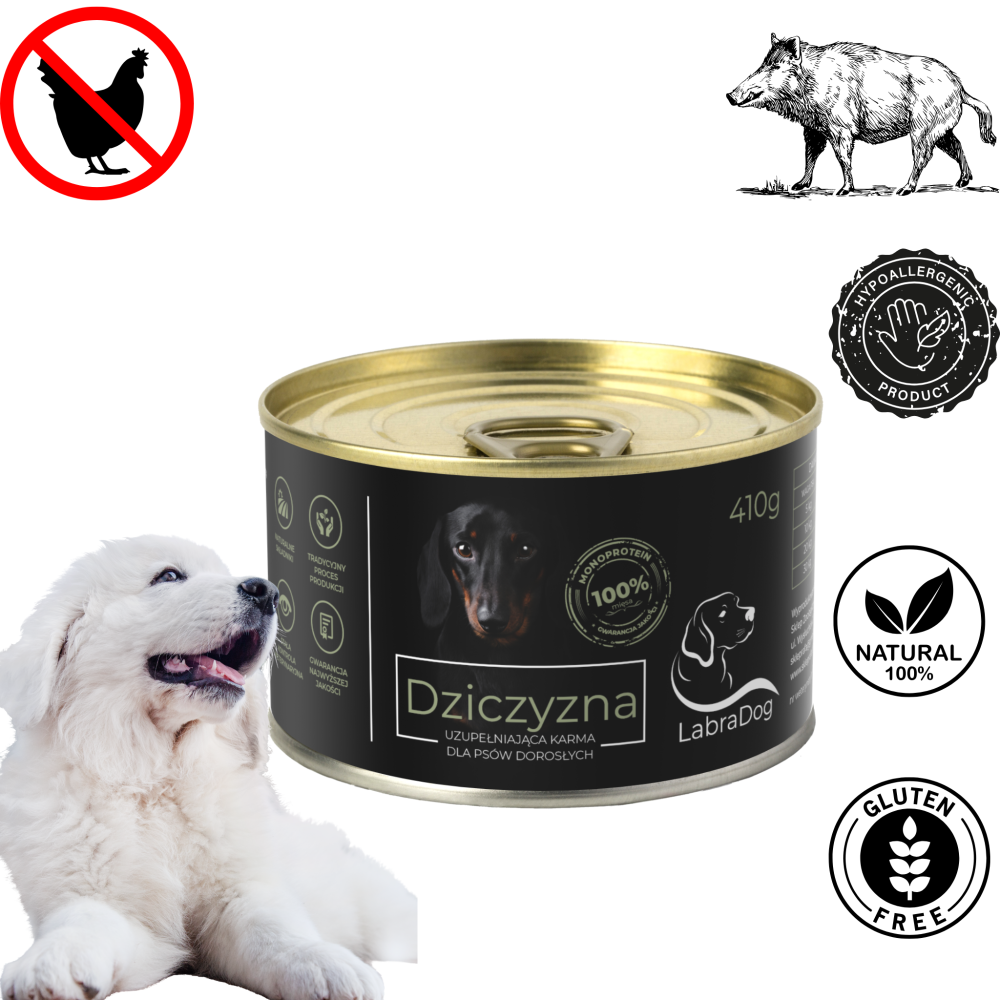 Karma mokra Monobiałkowa dla psa LabraDog Superfood Premium 100% Dziczyzna  410g