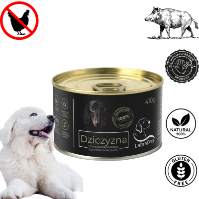 Karma mokra Monobiałkowa dla psa LabraDog Superfood Premium 100% Dziczyzna  410g