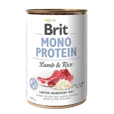 Karma dla psa z jagnięciną - mokra Brit Mono Protein Lamb&Rice Jagnięcina&Ryż  400g puszka