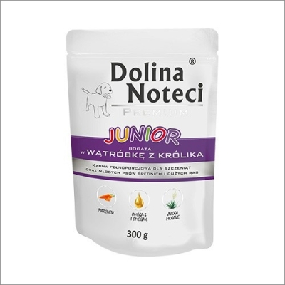 Karma mokra dla psa  Dolina Noteci Premium  Junior bogata w  Wątróbke z królika 300g saszetka