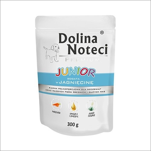 Karma mokra dla psa  Dolina Noteci Premium Junior bogata w  Jagnięcine 300g saszetka