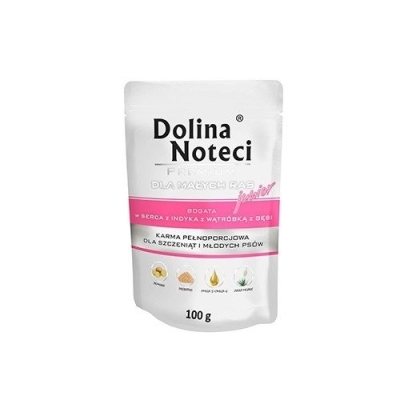 Karma mokra dla psa Dolina Noteci Premium Junior Serca z indyka z wątróbką z gęsi saszetka 100g